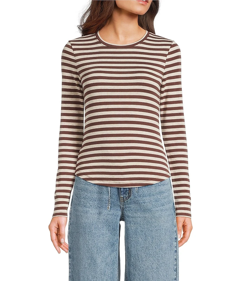 Copper Key Striped Curved Hem Brushed T-Shirt