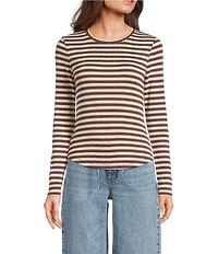 Copper Key Striped Curved Hem Brushed T-Shirt