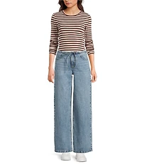 Copper Key Striped Curved Hem Brushed T-Shirt