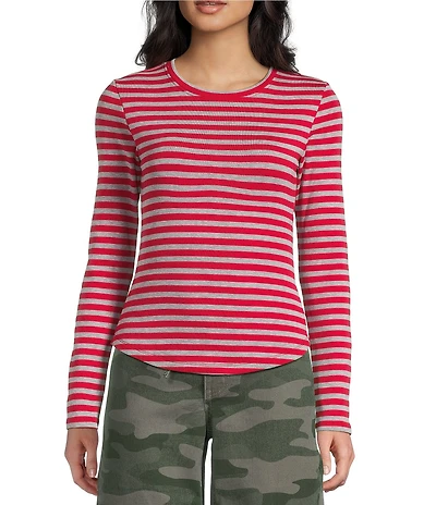 Copper Key Striped Curved Hem Brushed T-Shirt