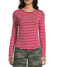 Copper Key Striped Curved Hem Brushed T-Shirt