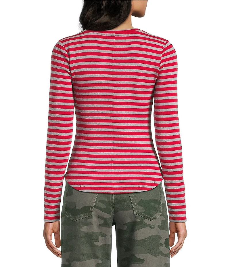 Copper Key Striped Curved Hem Brushed T-Shirt