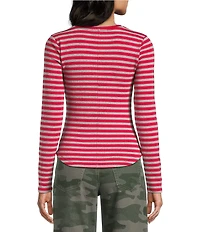 Copper Key Striped Curved Hem Brushed T-Shirt