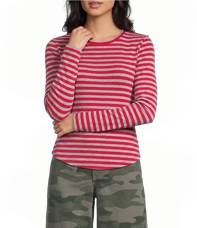 Copper Key Striped Curved Hem Brushed T-Shirt