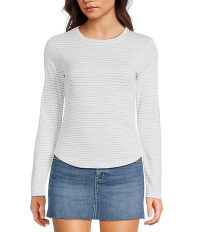 Copper Key Striped Curved Hem Brushed T-Shirt