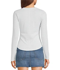 Copper Key Striped Curved Hem Brushed T-Shirt