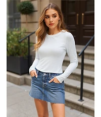Copper Key Striped Curved Hem Brushed T-Shirt