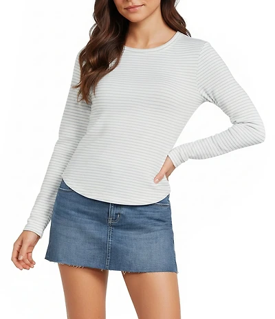 Copper Key Striped Curved Hem Brushed T-Shirt