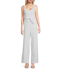 Copper Key Tie Front Wide Leg Denim Jumpsuit