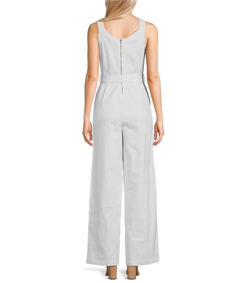 Copper Key Tie Front Wide Leg Denim Jumpsuit