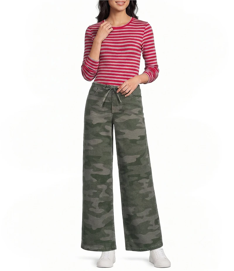 Copper Key Tie Waist Printed Denim Pants