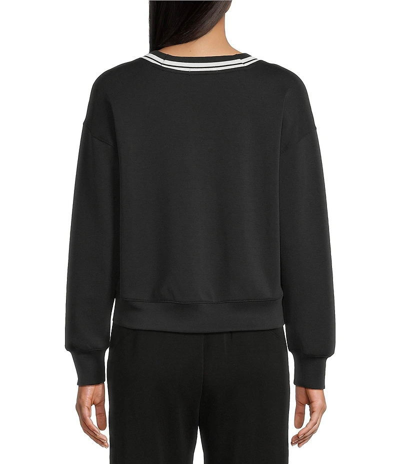 Copper Key V-Neck Varsity Inspired Contrast Trim Long Sleeve Top