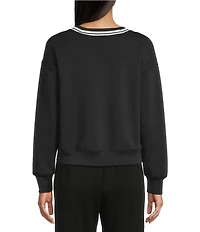 Copper Key V-Neck Varsity Inspired Contrast Trim Long Sleeve Top