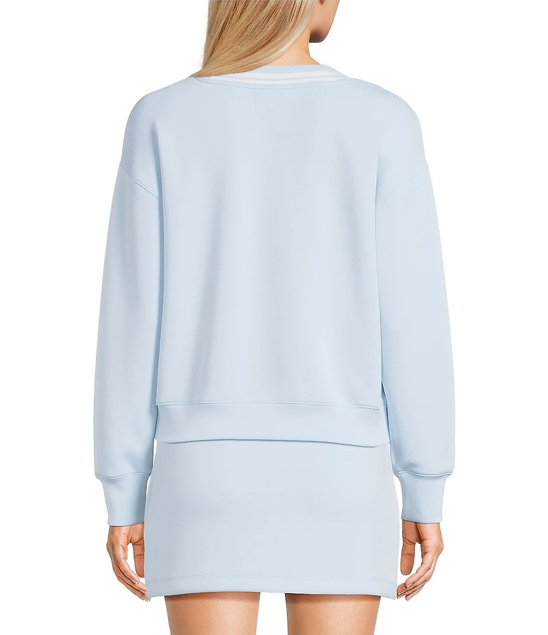 Copper Key V-Neck Varsity Inspired Contrast Trim Long Sleeve Top