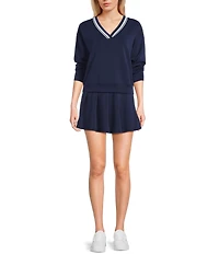Copper Key V-Neck Contrast Trim Long Sleeve Top