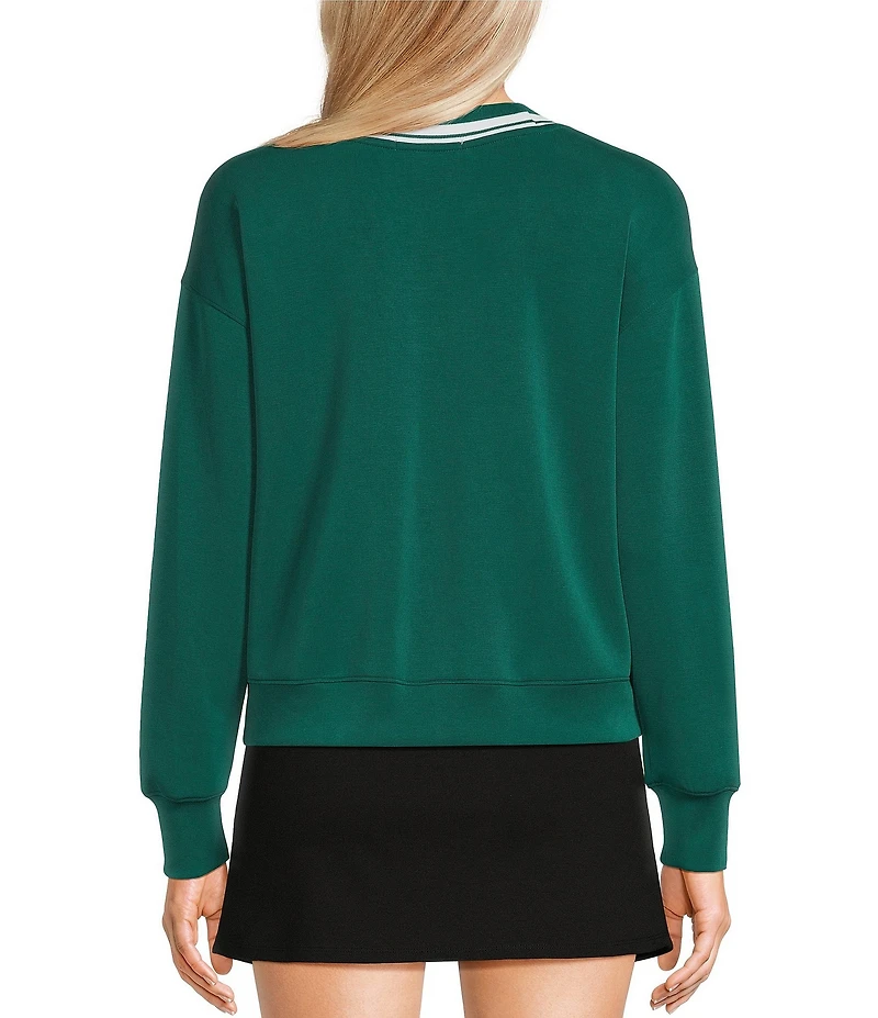 Copper Key V-Neck Contrast Trim Long Sleeve Top