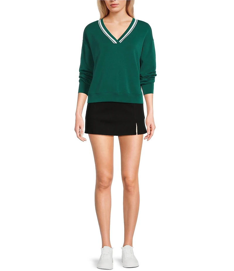 Copper Key V-Neck Contrast Trim Long Sleeve Top