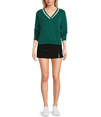 Copper Key V-Neck Contrast Trim Long Sleeve Top