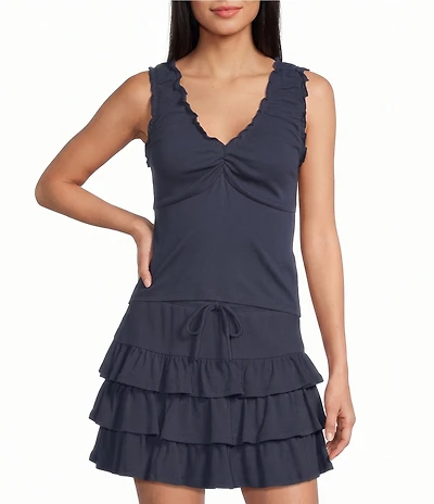 Copper Key V-Neck Knit Ruffle Detail Coordinating Tank