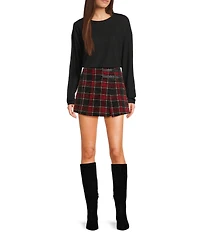 Copper Key Velvet Plaid Buckle Wrap Skort