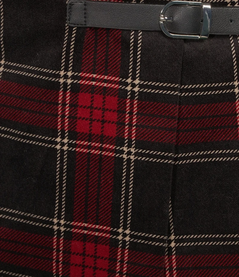 Copper Key Velvet Plaid Buckle Wrap Skort