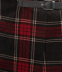 Copper Key Velvet Plaid Buckle Wrap Skort