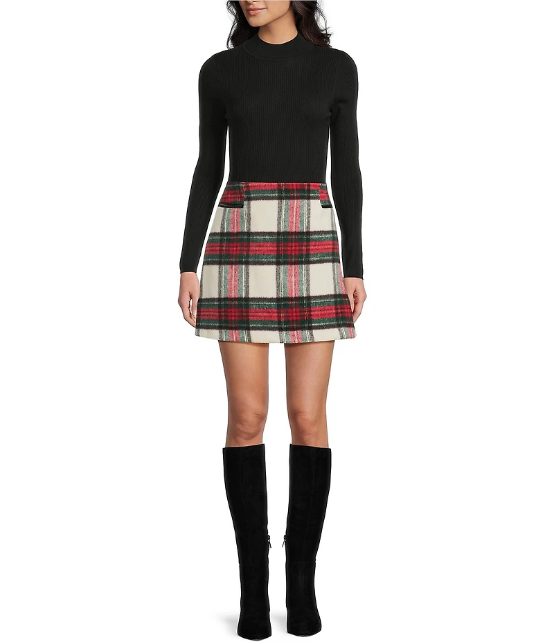 Copper Key Velvet Plaid Mini Skirt