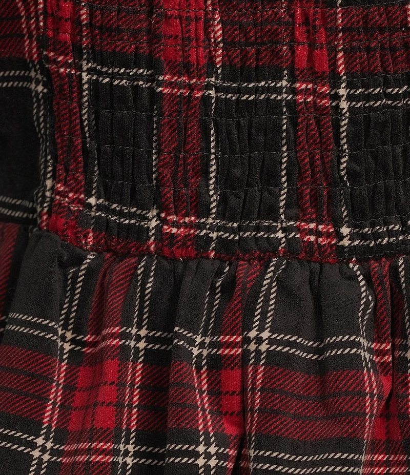 Copper Key Velvet Plaid Puff Sleeve Dress