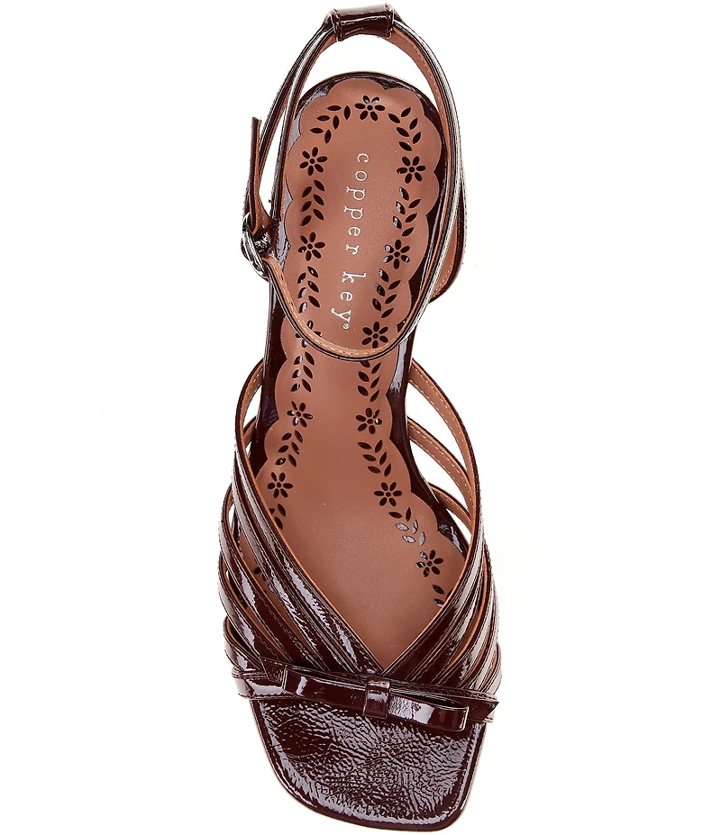 Copper Key Virgo Patent Strappy Bow Block Heel Sandals