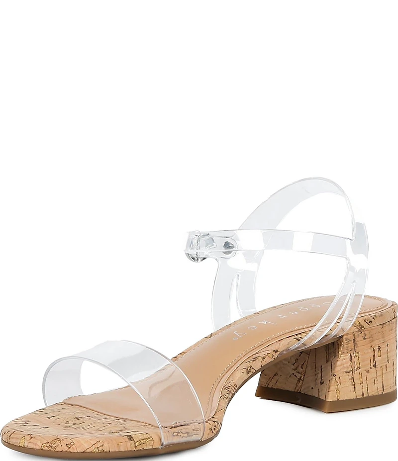 Copper Key Waltz Two Clear Ankle Wrap Block Heel Sandals