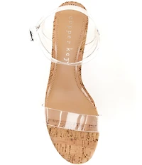 Copper Key Waltz Two Clear Ankle Wrap Block Heel Sandals