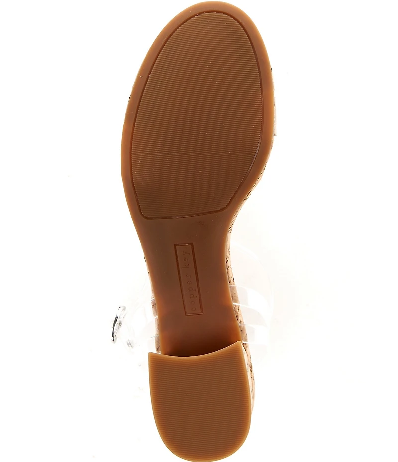 Copper Key Waltz Two Clear Ankle Wrap Block Heel Sandals