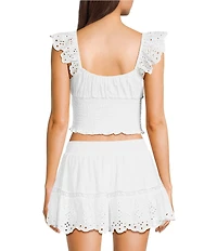 Copper Key Woven Eyelet Smocked Coordinating Top