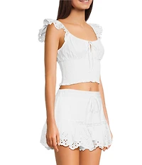 Copper Key Woven Eyelet Smocked Coordinating Top