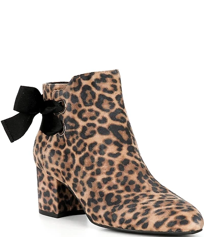 Copper Key Yule Suede Leopard Print Bow Booties