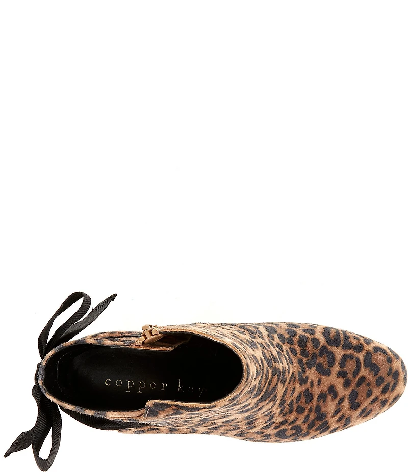 Copper Key Yule Suede Leopard Print Bow Booties