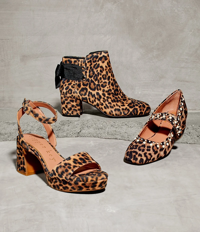 Copper Key Yule Suede Leopard Print Bow Booties