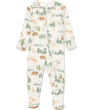 Copper Pearl Baby Boys Grayson Woodland Print Long Sleeve Zip Front Footie