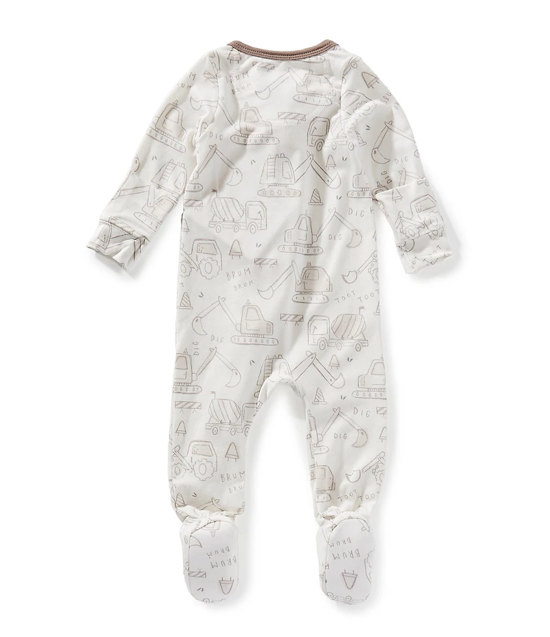 Copper Pearl Baby Boys Gage Construction Print Long Sleeve Zip Front Footie