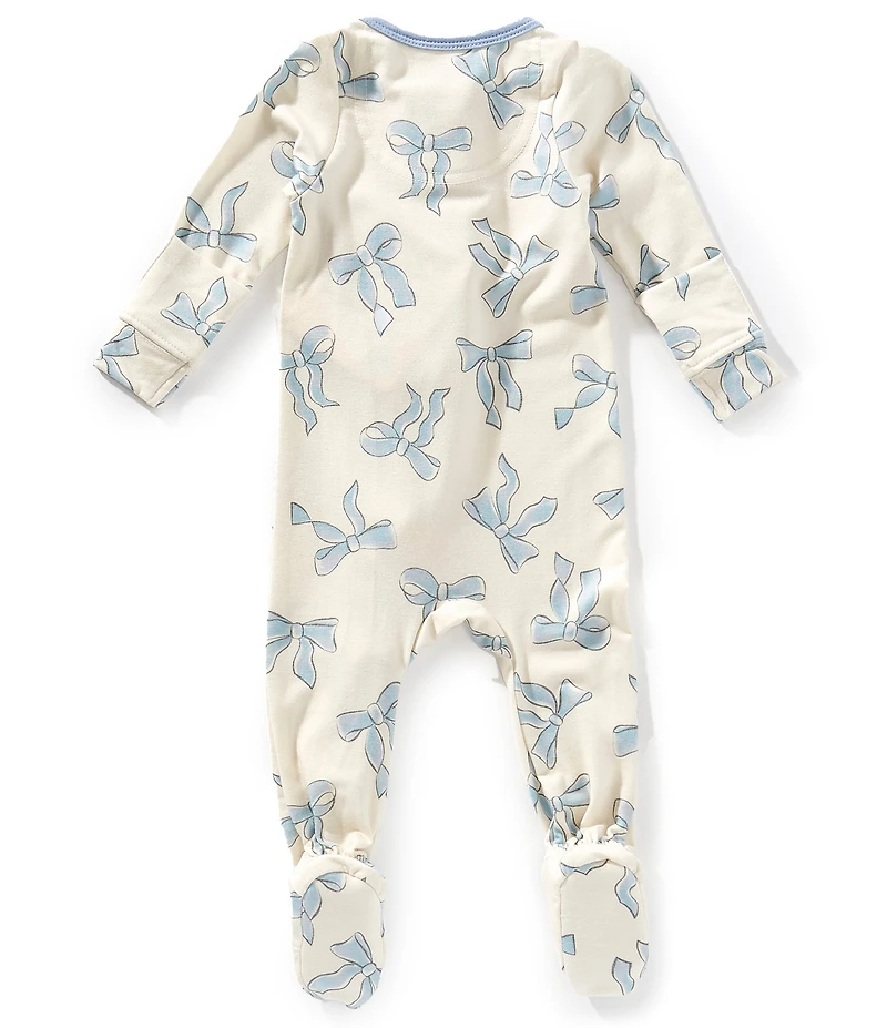 Copper Pearl Baby Girls Daphne Bow Print Long Sleeve Zip Front Footie