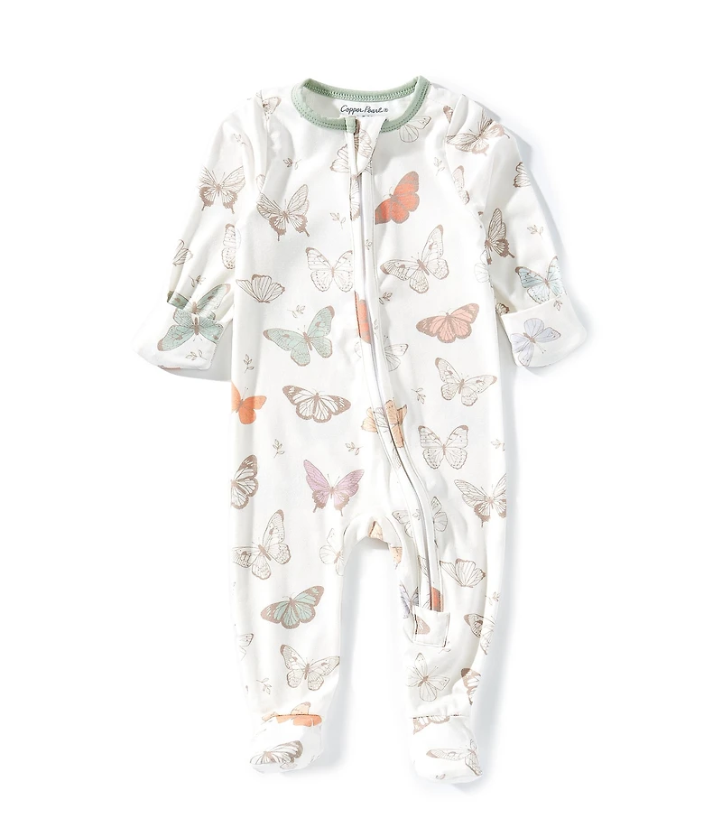 Copper Pearl Baby Girls Luna Butterfly Print Long Sleeve Zip Front Footie