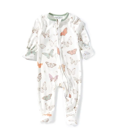 Copper Pearl Baby Girls Luna Butterfly Print Long Sleeve Zip Front Footie