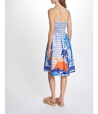 COREY LYNN CALTER Adeline Scenic Print Linen Blend Square Neck Sleeveless Fit-And-Flare Dress