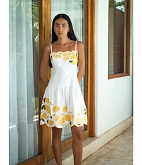 COREY LYNN CALTER Destiny Stretch Cotton Lemon Fruit Embroidery Scallop Dress