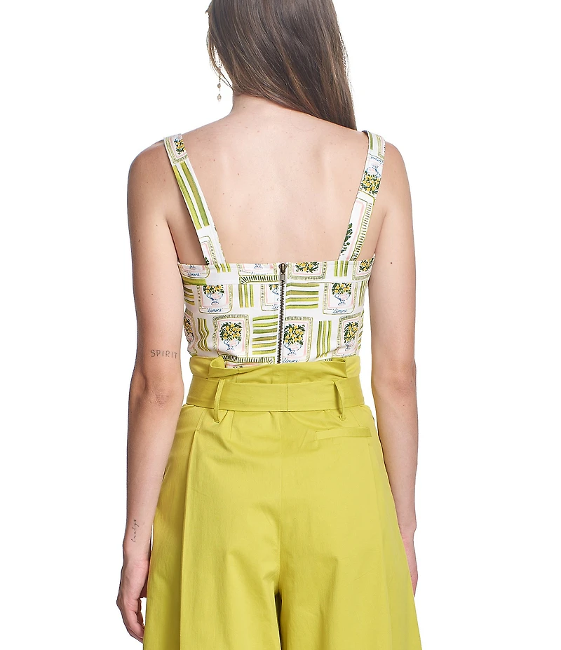 COREY LYNN CALTER Odell Printed Linen Blend Sweetheart Neck Sleeveless Top