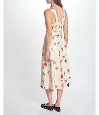 COREY LYNN CALTER Paisley Convo Print Square Neck Sleeveless Tie Waist Midi Dress