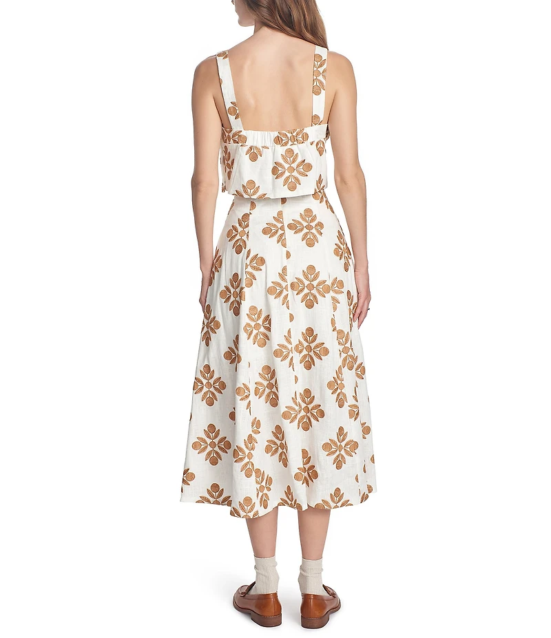 COREY LYNN CALTER Woven Embroidered Pleated A-Line Midi Skirt
