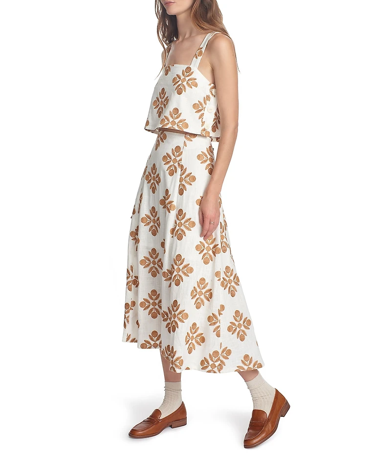 COREY LYNN CALTER Woven Embroidered Pleated A-Line Midi Skirt