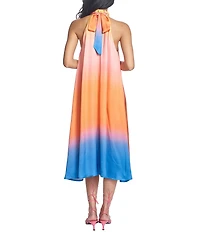 COREY LYNN CALTER Zuni Woven Satin Ombre Print Halter Neck Sleeveless Midi Dress