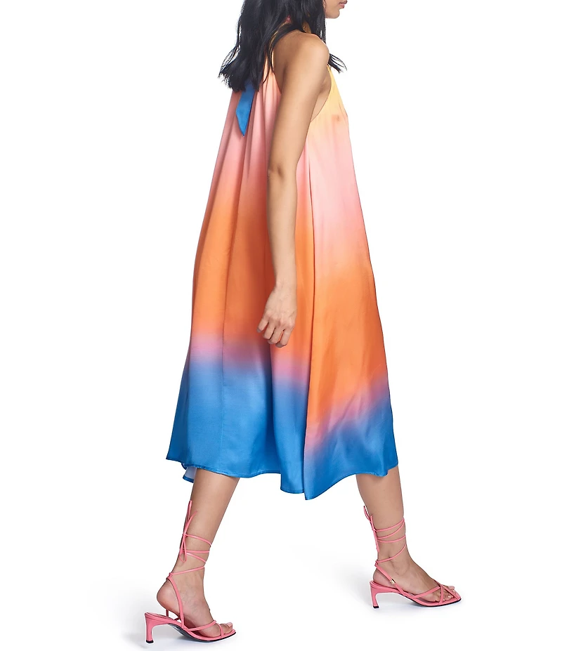 COREY LYNN CALTER Zuni Woven Satin Ombre Print Halter Neck Sleeveless Midi Dress